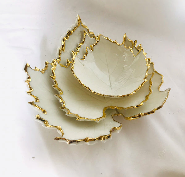 A trio of leaf dishes