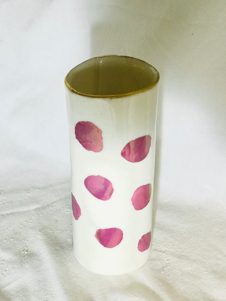 Blue and pink spotty porcelain vases