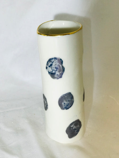 Blue and pink spotty porcelain vases